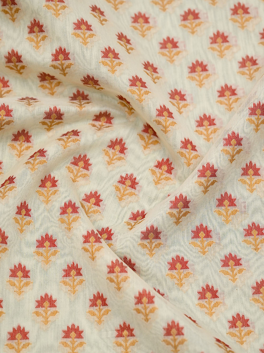 Cream Meenakari Booti Cotton Silk Handloom Banarasi Saree - Sacred Weaves