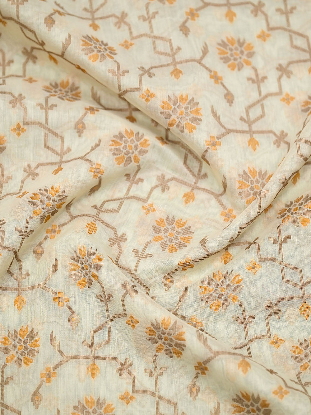 Cream Meenakari Jaal Cotton Silk Handloom Banarasi Saree - Sacred Weaves