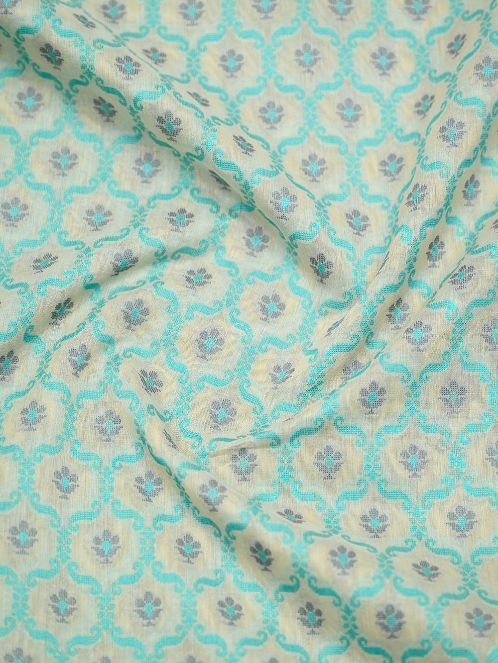 Cream Meenakari Booti Cotton Silk Handloom Banarasi Saree - Sacred Weaves