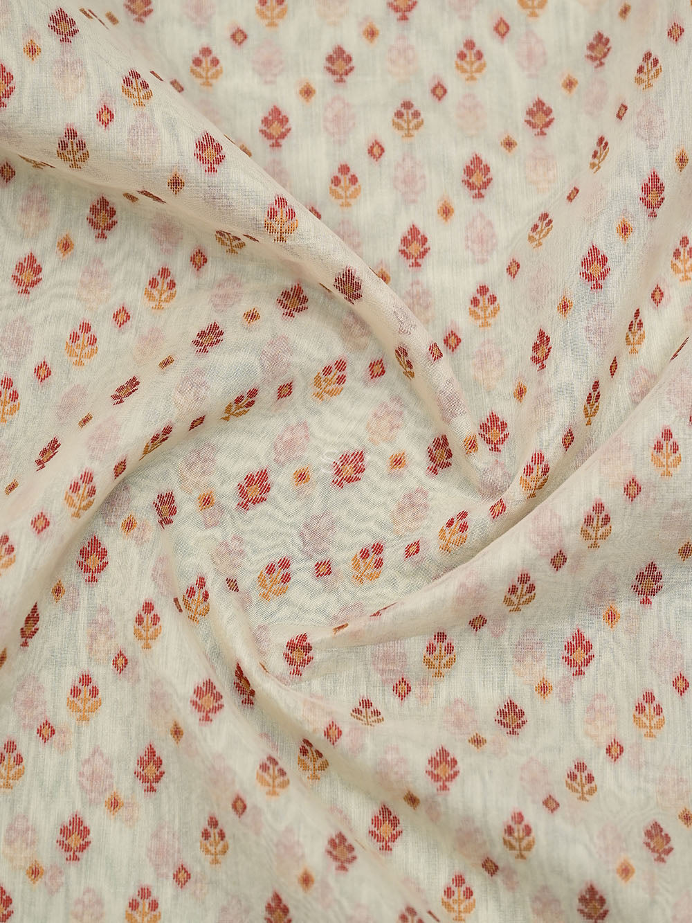 Cream Meenakari Leheriya Booti Cotton Silk Handloom Banarasi Saree - Sacred Weaves