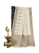 Cream Meenakari Leheriya Booti Cotton Silk Handloom Banarasi Saree - Sacred Weaves