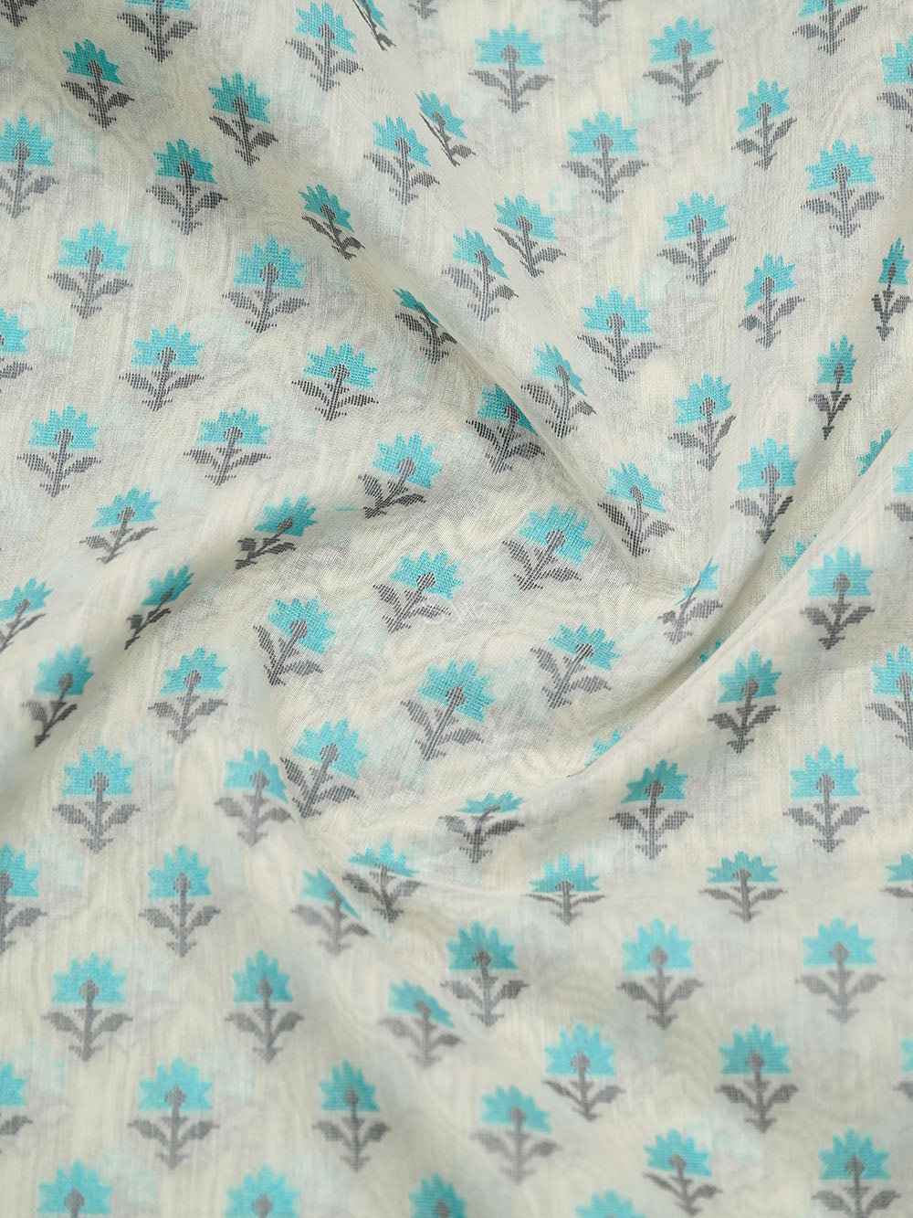 White Meenakari Booti Cotton Silk Handloom Banarasi Saree - Sacred Weaves