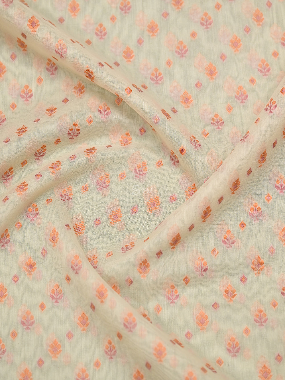 Beige Meenakari Booti Cotton Silk Handloom Banarasi Saree - Sacred Weaves