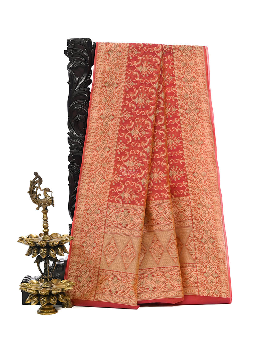 Pink Yellow Meenakari Jaal Cotton Silk Handloom Banarasi Saree - Sacred Weaves