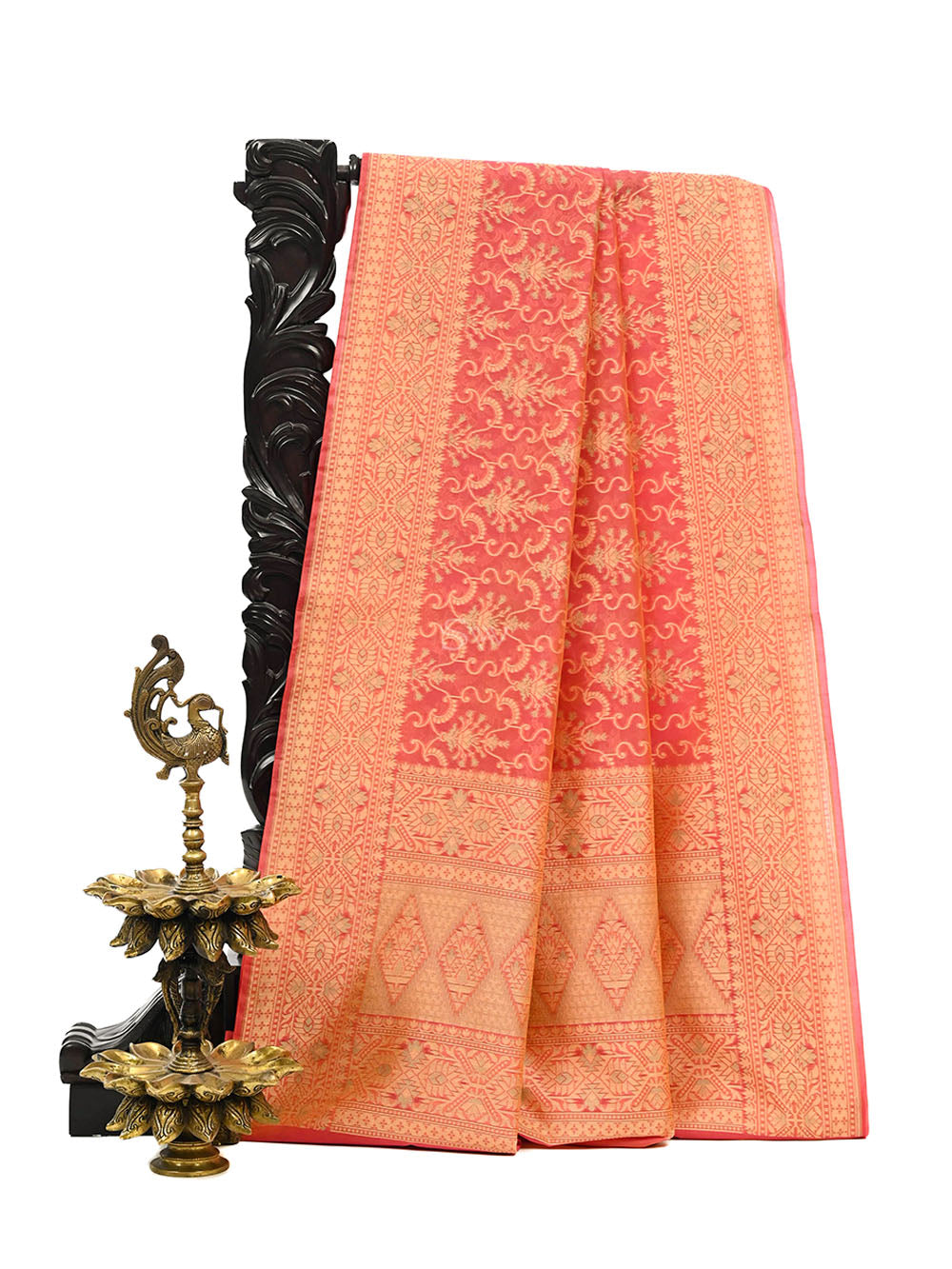 Pink Meenakari Jaal Cotton Silk Handloom Banarasi Saree - Sacred Weaves