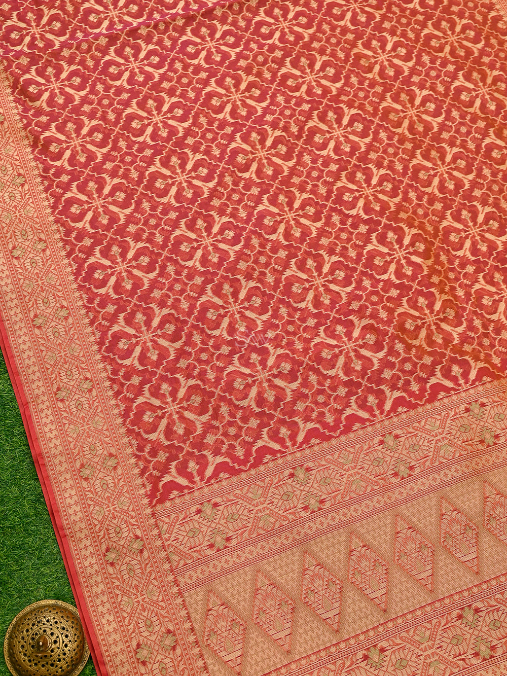 Pink Orange Meenakari Jaal Cotton Silk Handloom Banarasi Saree - Sacred Weaves