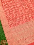 Bright Coral Pink Meenakari Jaal Cotton Silk Handloom Banarasi Saree - Sacred Weaves