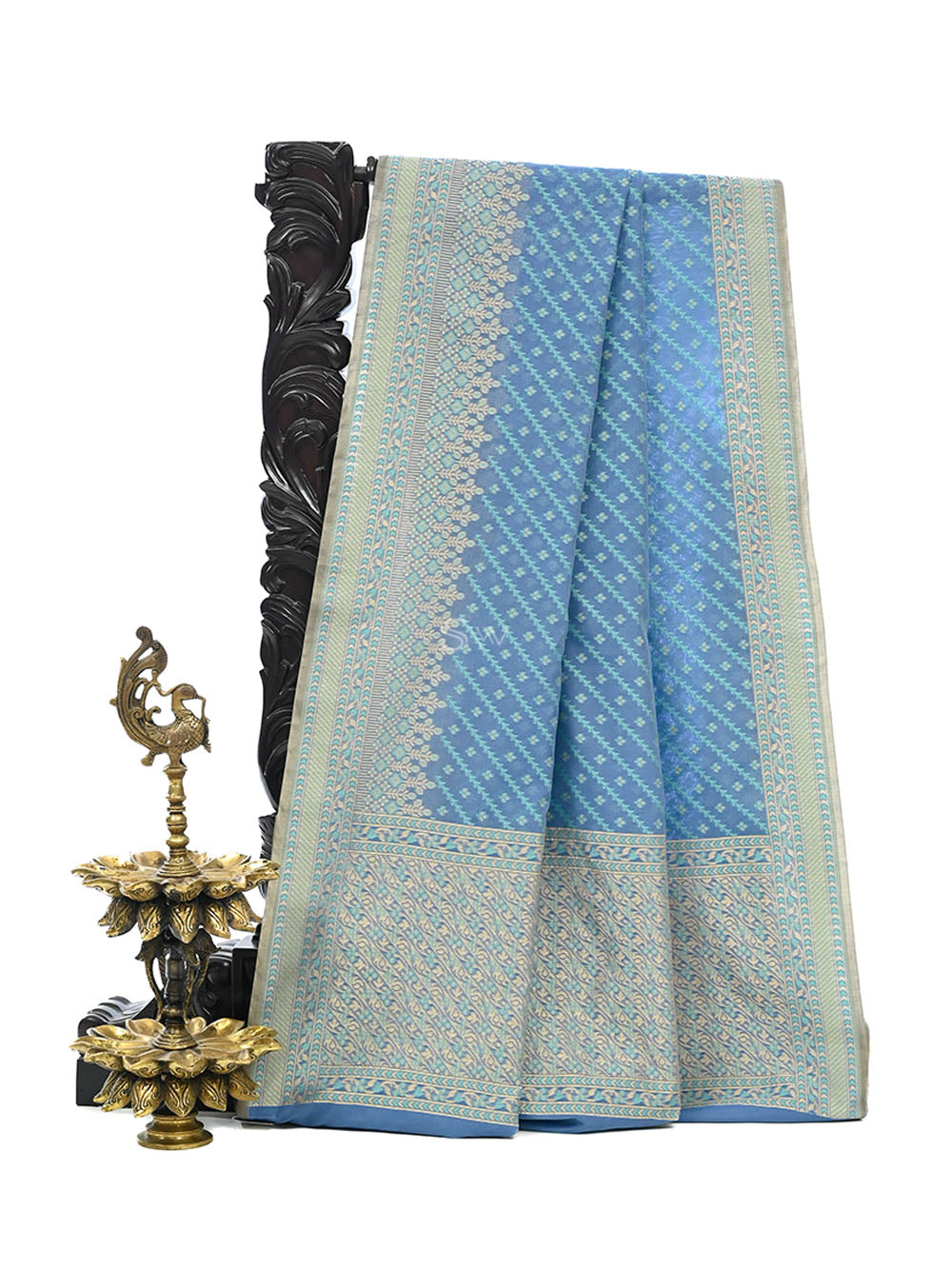 Blue Meenakari Leheriya Cotton Silk Handloom Banarasi Saree - Sacred Weaves