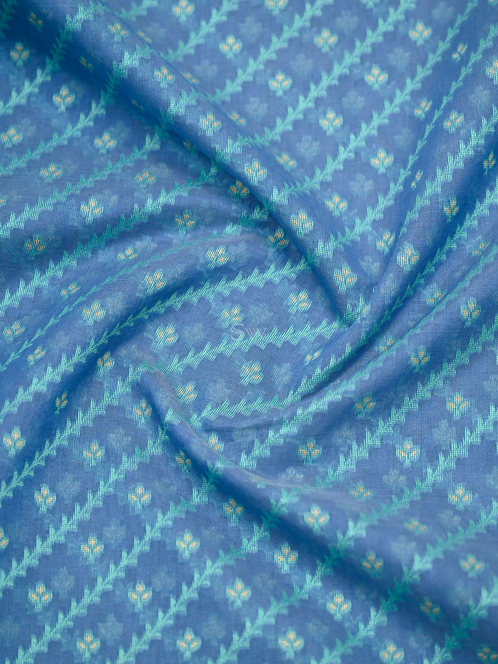Blue Meenakari Leheriya Cotton Silk Handloom Banarasi Saree - Sacred Weaves