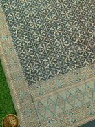 Teal Blue Meenakari Jaal Cotton Silk Handloom Banarasi Saree - Sacred Weaves