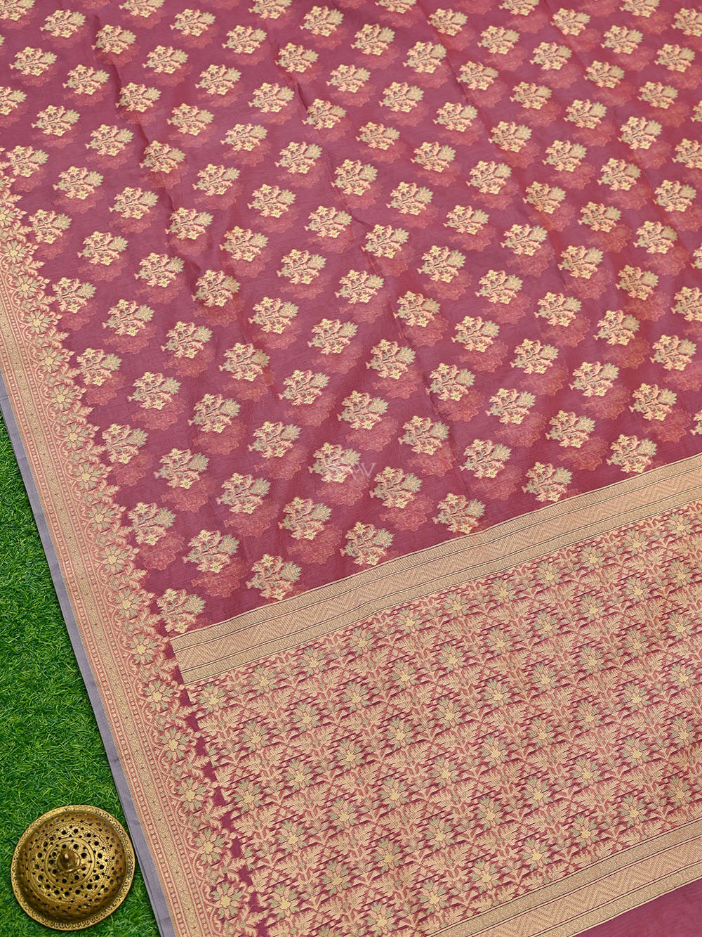 Onion Pink Meenakari Booti Cotton Silk Handloom Banarasi Saree - Sacred Weaves