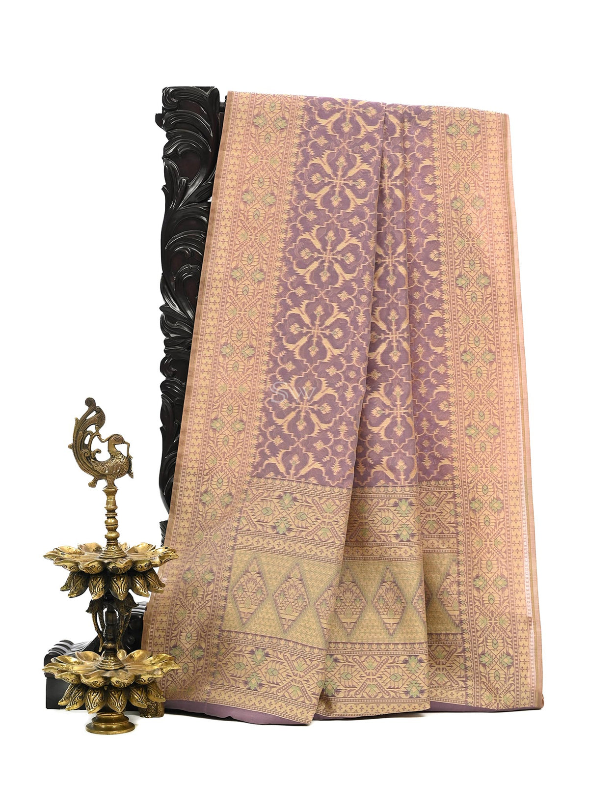 Onion Pink Meenakari Jaal Cotton Silk Handloom Banarasi Saree - Sacred Weaves