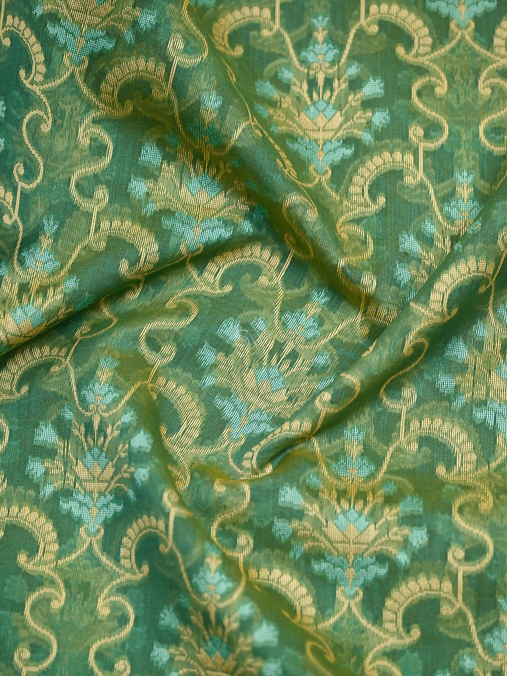 Green Yellow Meenakari Jaal Cotton Silk Handloom Banarasi Saree - Sacred Weaves