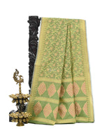 Pista Green Meenakari Jaal Cotton Silk Handloom Banarasi Saree - Sacred Weaves