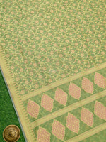 Pista Green Meenakari Jaal Cotton Silk Handloom Banarasi Saree - Sacred Weaves