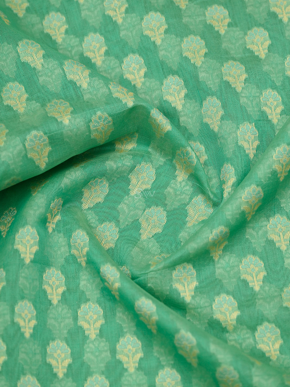Sea Green Meenakari Booti Cotton Silk Handloom Banarasi Saree - Sacred Weaves