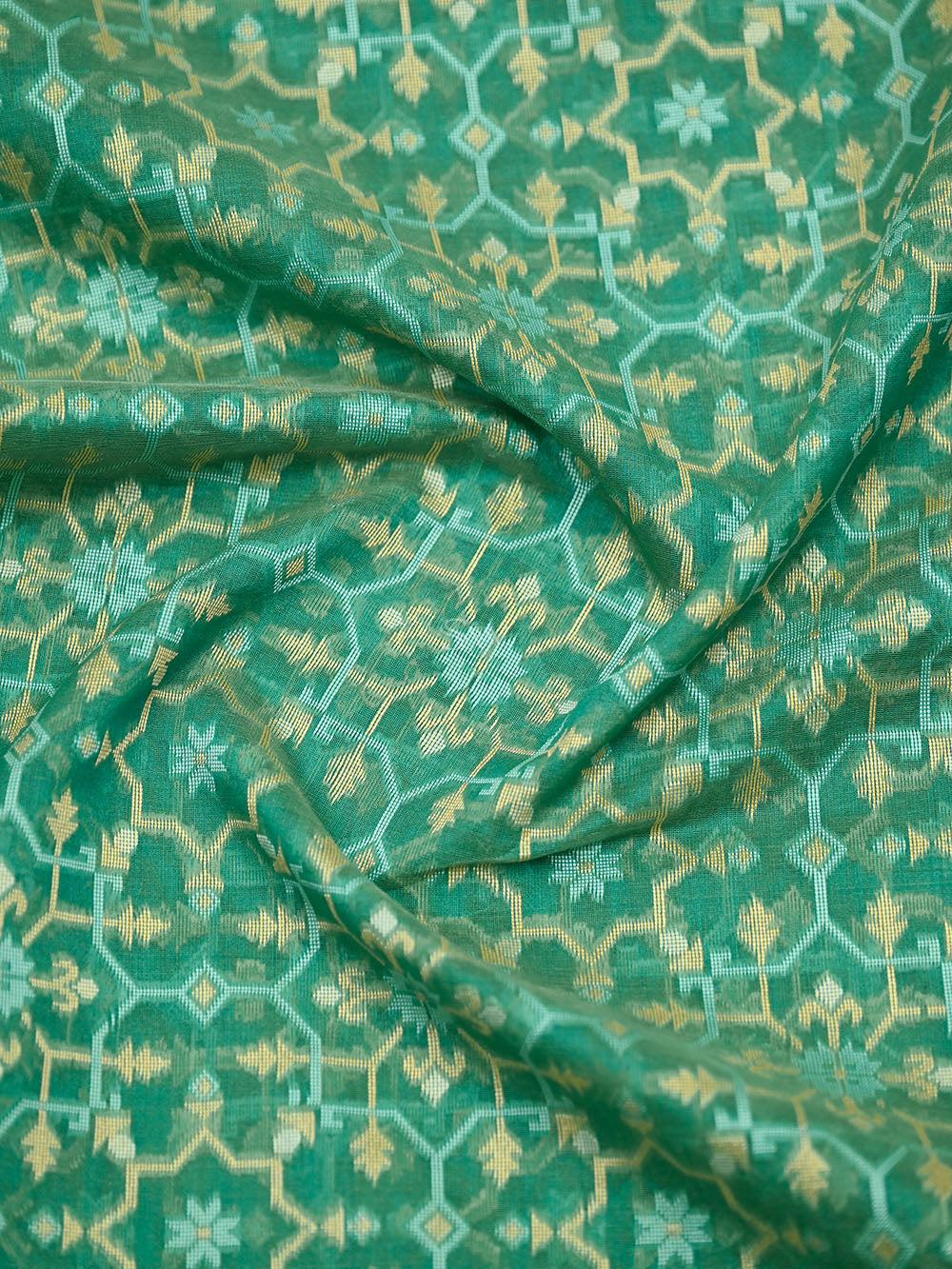 Green Meenakari Jaal Cotton Silk Handloom Banarasi Saree