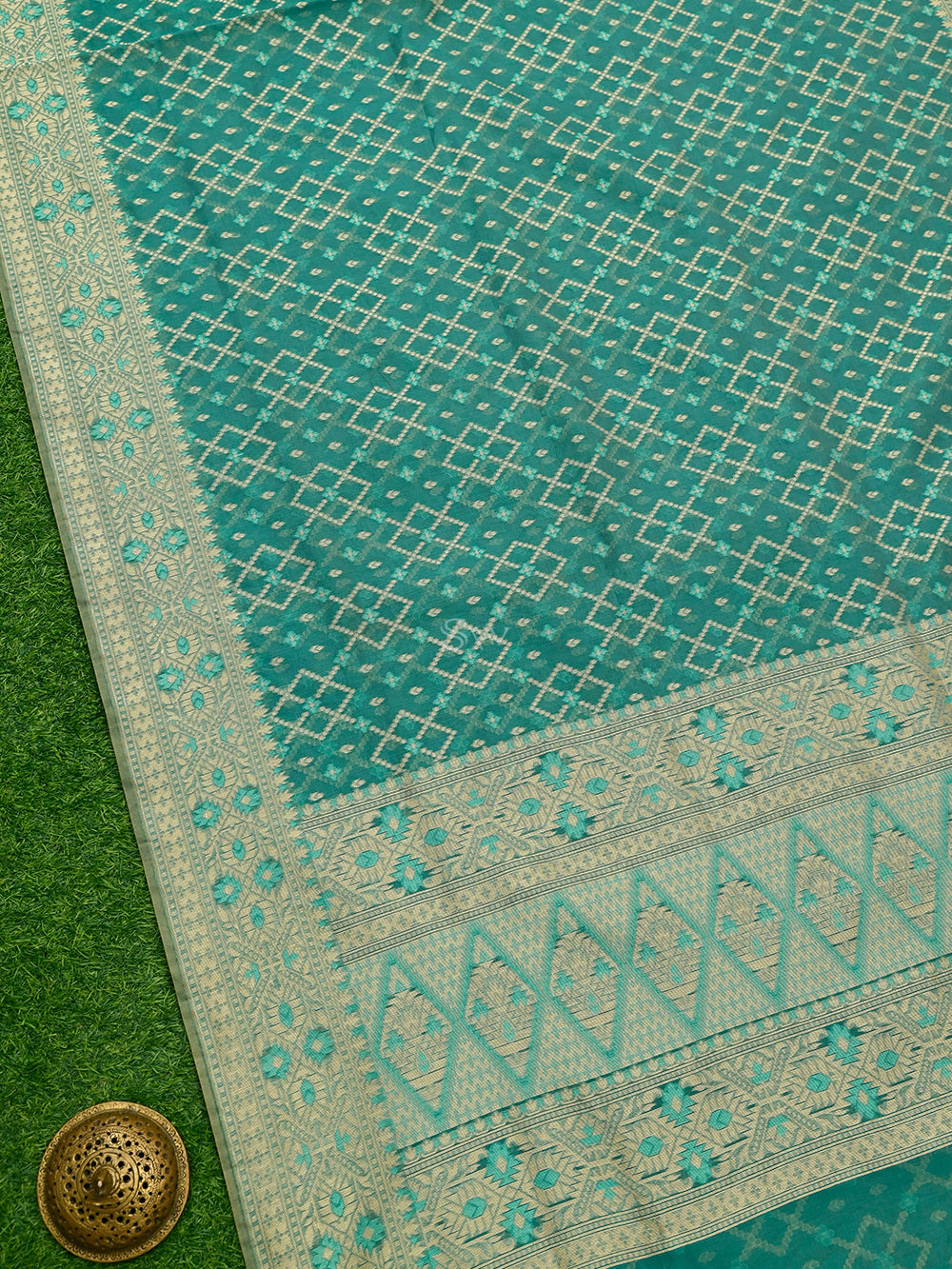 Aqua Green Meenakari Jaal Cotton Silk Handloom Banarasi Saree - Sacred Weaves