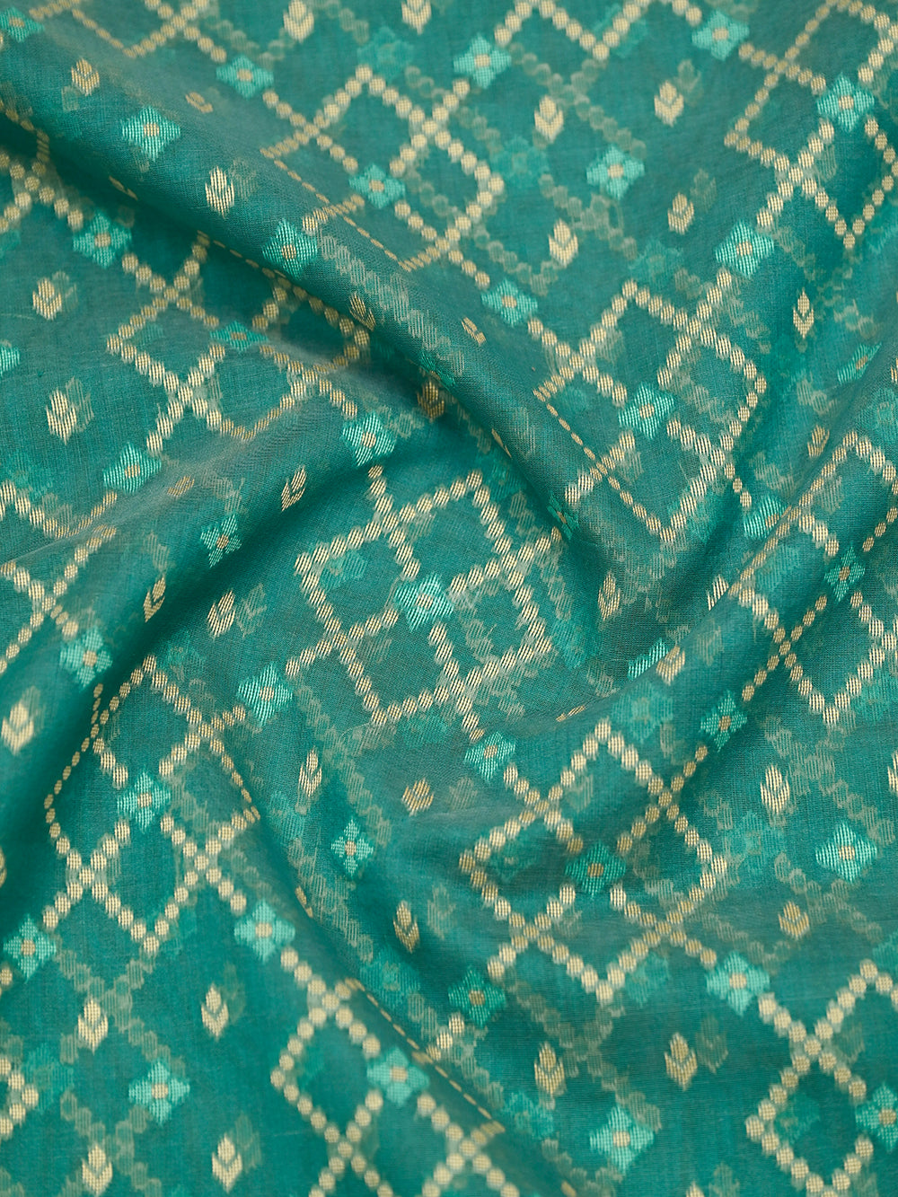 Aqua Green Meenakari Jaal Cotton Silk Handloom Banarasi Saree - Sacred Weaves