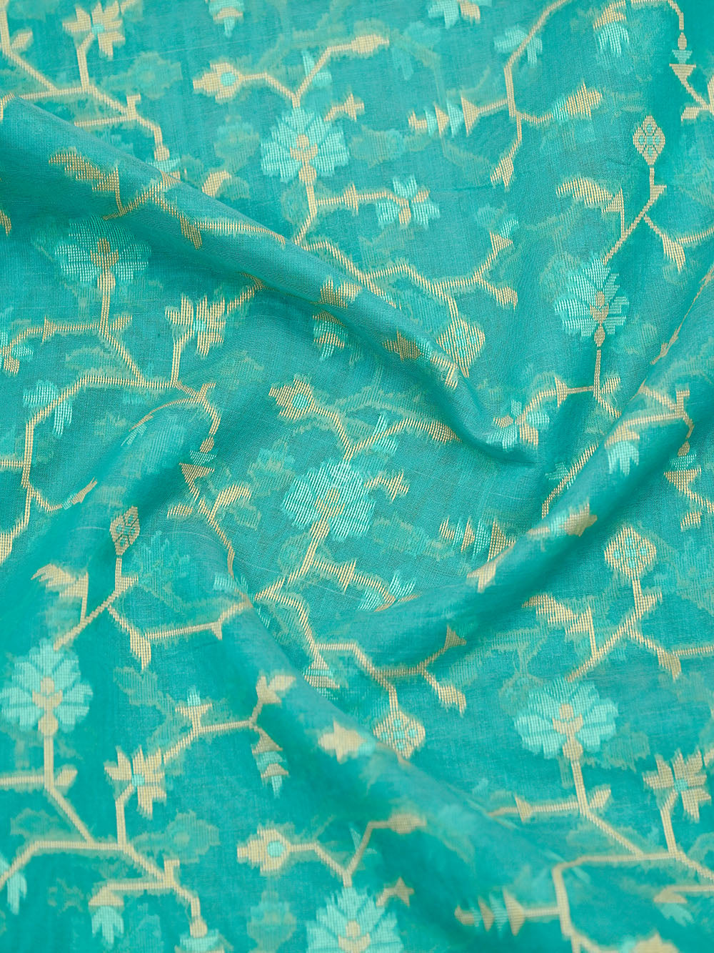 Aqua Green Meenakari Jaal Cotton Silk Handloom Banarasi Saree - Sacred Weaves