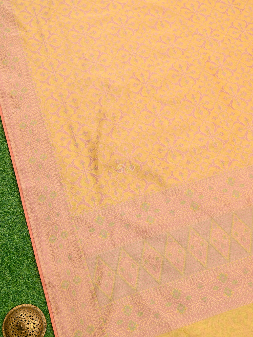 Yellow Meenakari Jaal Cotton Silk Handloom Banarasi Saree - Sacred Weaves