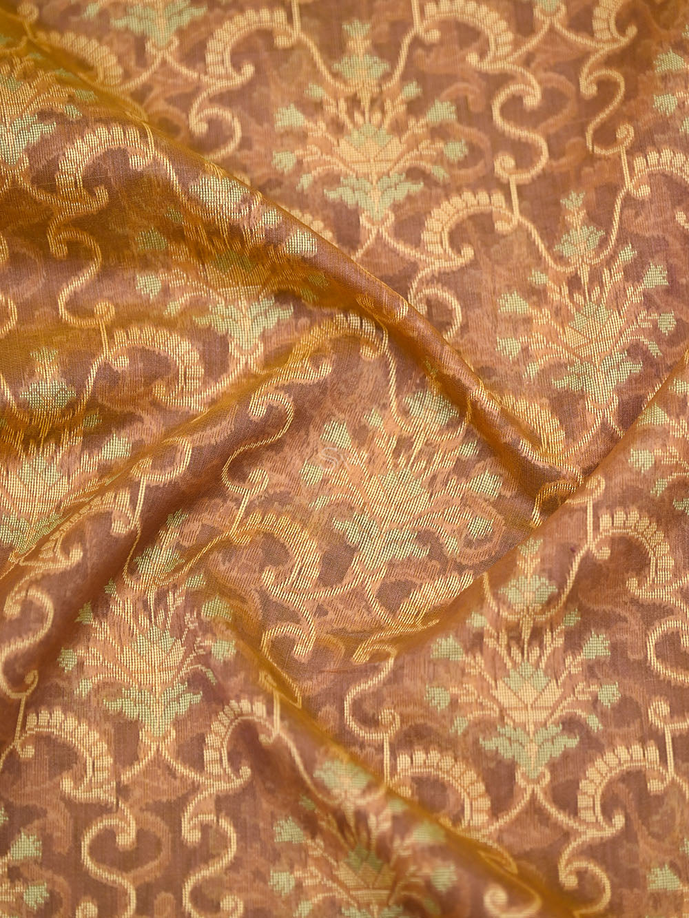 Dusky Pink Mustard Meenakari Jaal Cotton Silk Handloom Banarasi Saree - Sacred Weaves