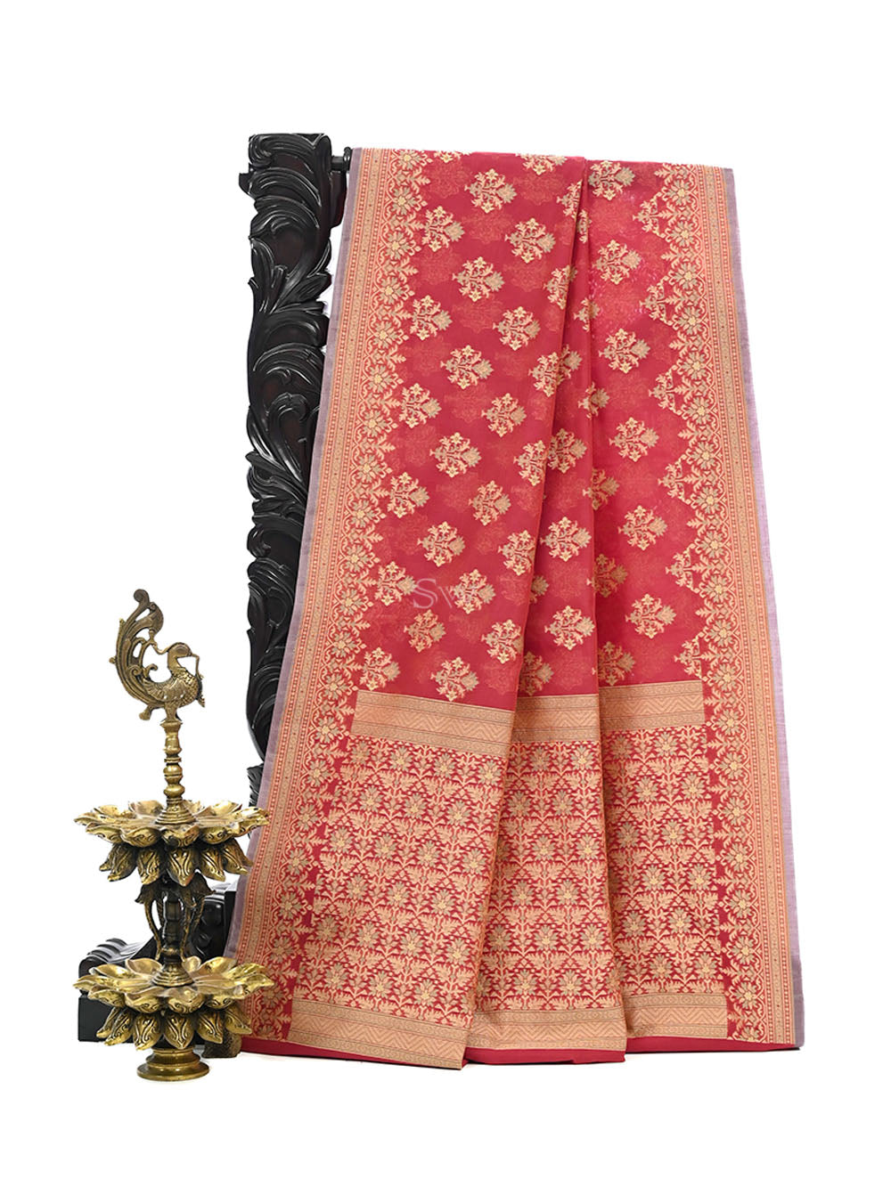 Dark Pink Meenakari Booti Cotton Silk Handloom Banarasi Saree - Sacred Weaves