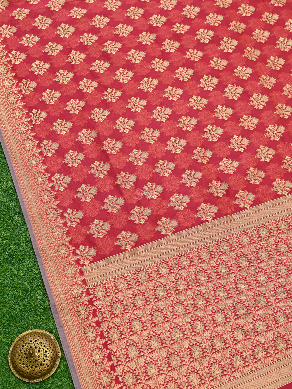 Dark Pink Meenakari Booti Cotton Silk Handloom Banarasi Saree - Sacred Weaves