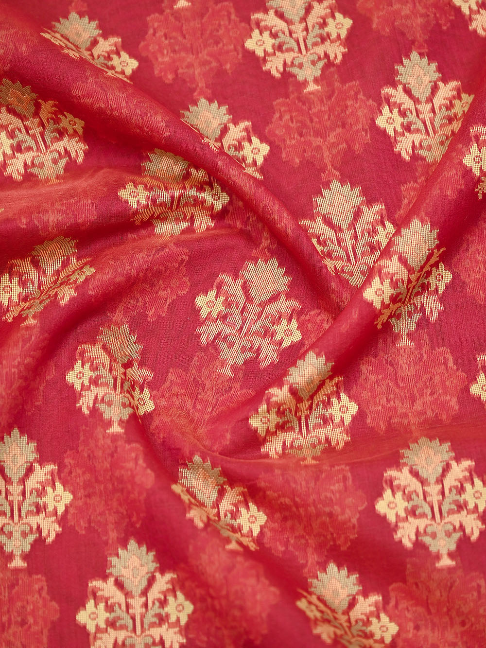 Dark Pink Meenakari Booti Cotton Silk Handloom Banarasi Saree - Sacred Weaves