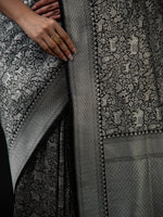 Black Shikargah Katan Silk Brocade Handloom Banarasi Saree - Sacred Weaves