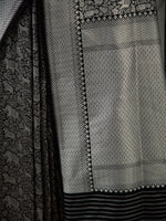 Black Shikargah Katan Silk Brocade Handloom Banarasi Saree - Sacred Weaves