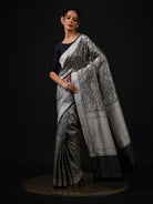 Black Shikargah Katan Silk Brocade Handloom Banarasi Saree - Sacred Weaves