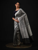 Black Shikargah Katan Silk Brocade Handloom Banarasi Saree - Sacred Weaves