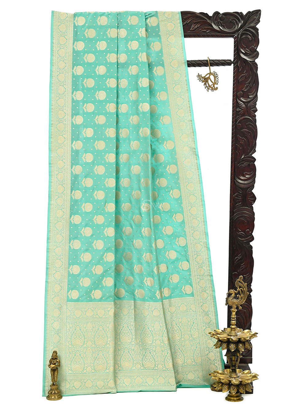 Sea Green Booti Katan Silk Uppada Handloom Banarasi Saree - Sacred Weaves