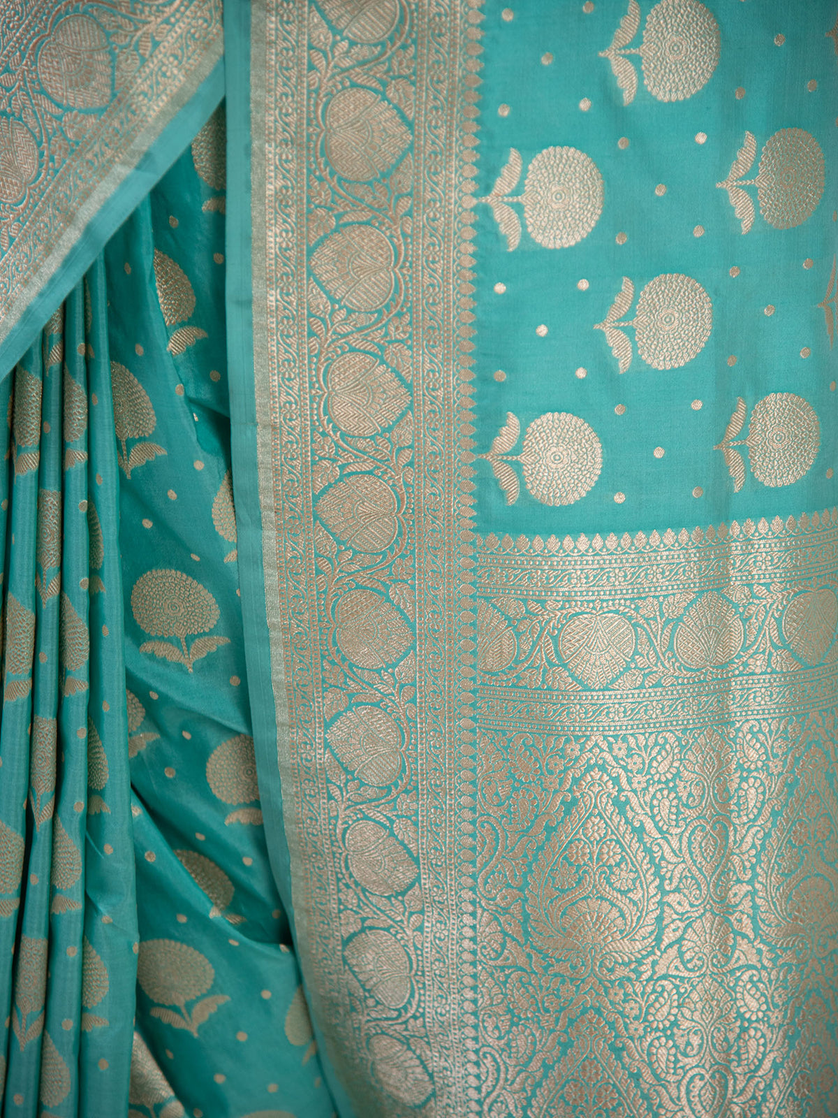 Aqua Blue Booti Katan Silk Uppada Handloom Banarasi Saree - Sacred Weaves