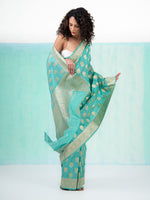 Aqua Blue Booti Katan Silk Uppada Handloom Banarasi Saree - Sacred Weaves