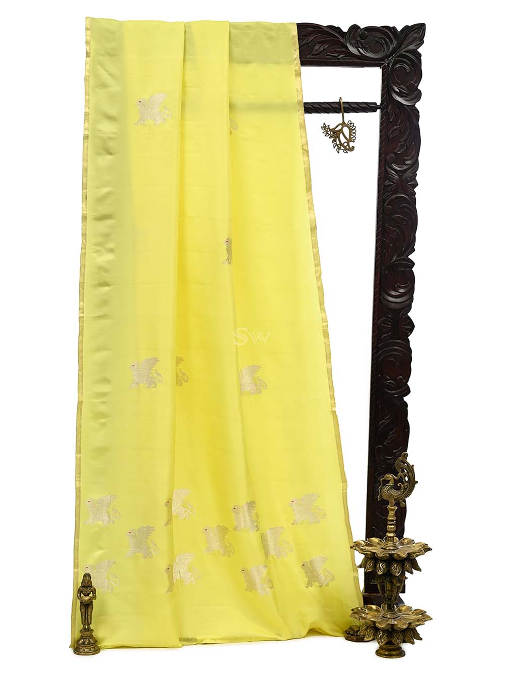 Bright Green Shikargah Boota Satin Silk Handloom Banarasi Saree - Sacred Weaves