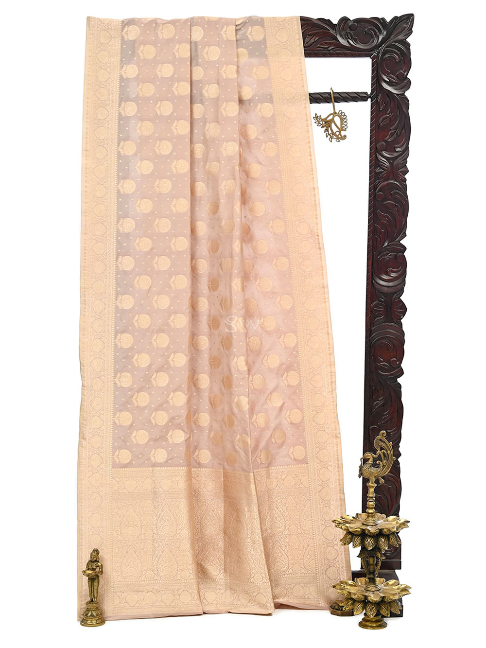 Dusky Pink Booti Katan Silk Uppada Handloom Banarasi Saree