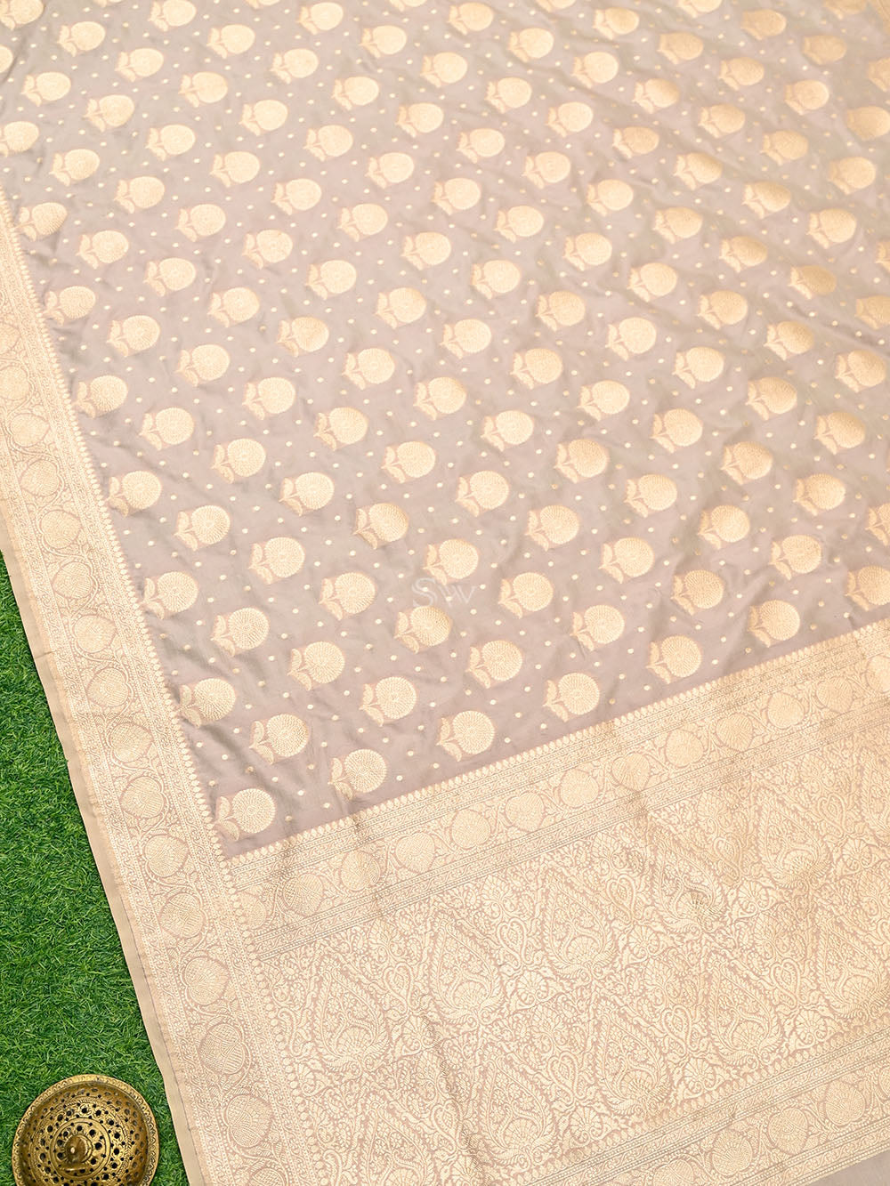 Dusky Pink Booti Katan Silk Uppada Handloom Banarasi Saree - Sacred Weaves