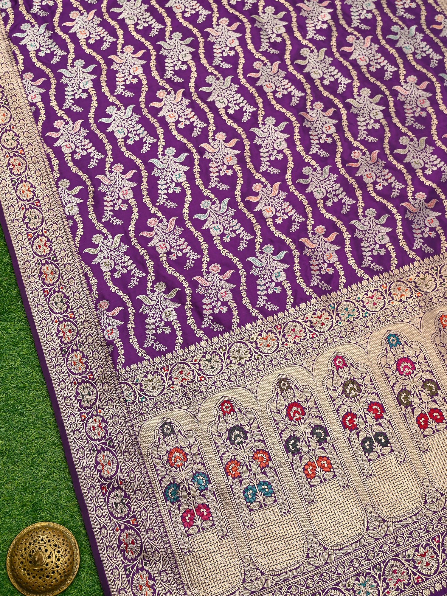 Dark Purple Meenakari Katan Silk Handloom Banarasi Saree - Sacred Weaves