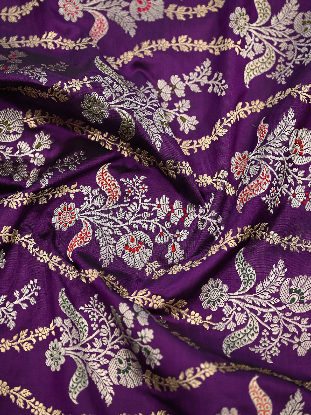 Dark Purple Meenakari Katan Silk Handloom Banarasi Saree - Sacred Weaves