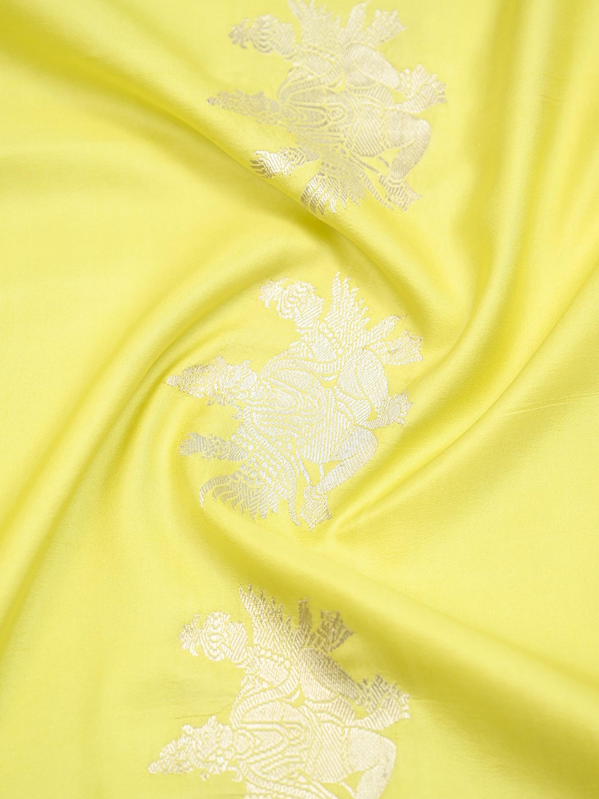 Neon Yellow Shikargah Boota Satin Silk Handloom Banarasi Saree
