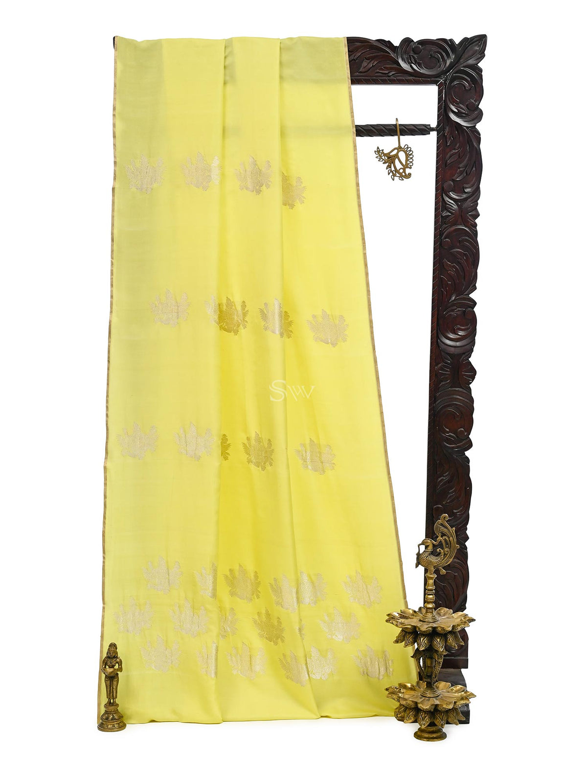 Neon Yellow Shikargah Boota Satin Silk Handloom Banarasi Saree
