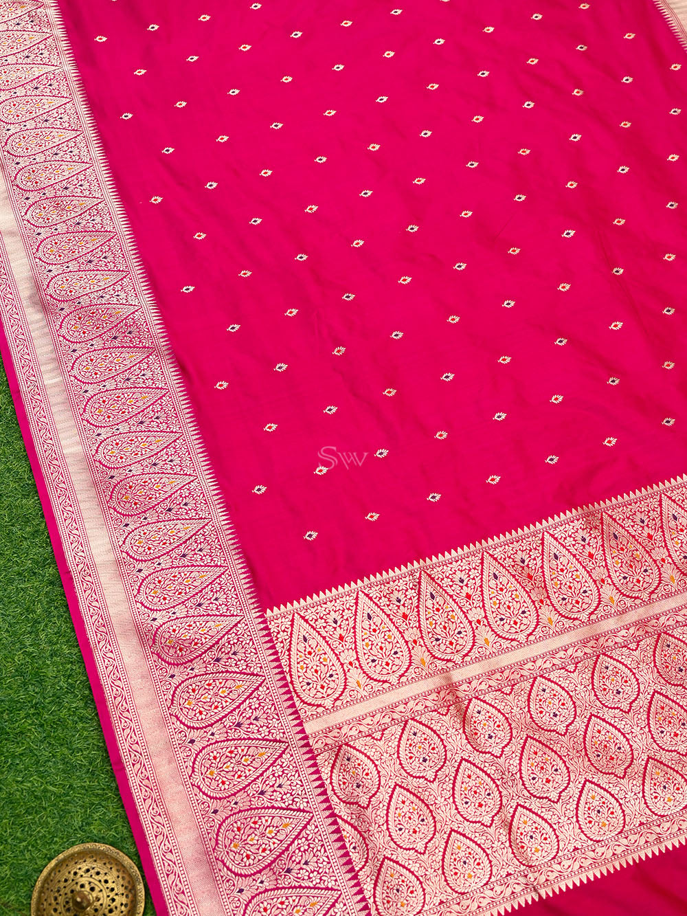 Dark Pink Meenakari Katan Silk Handloom Banarasi Saree -Sacred Weaves