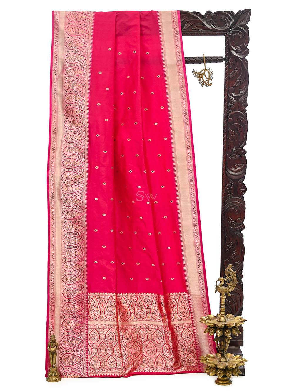 Dark Pink Meenakari Katan Silk Handloom Banarasi Saree -Sacred Weaves
