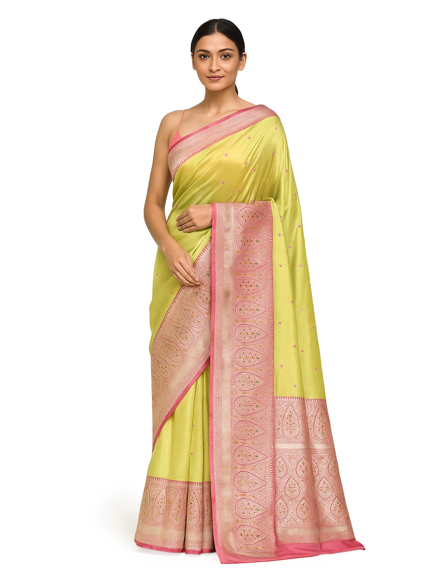 Pista Green Meenakari Katan Silk Handloom Banarasi Saree - Sacred Weaves