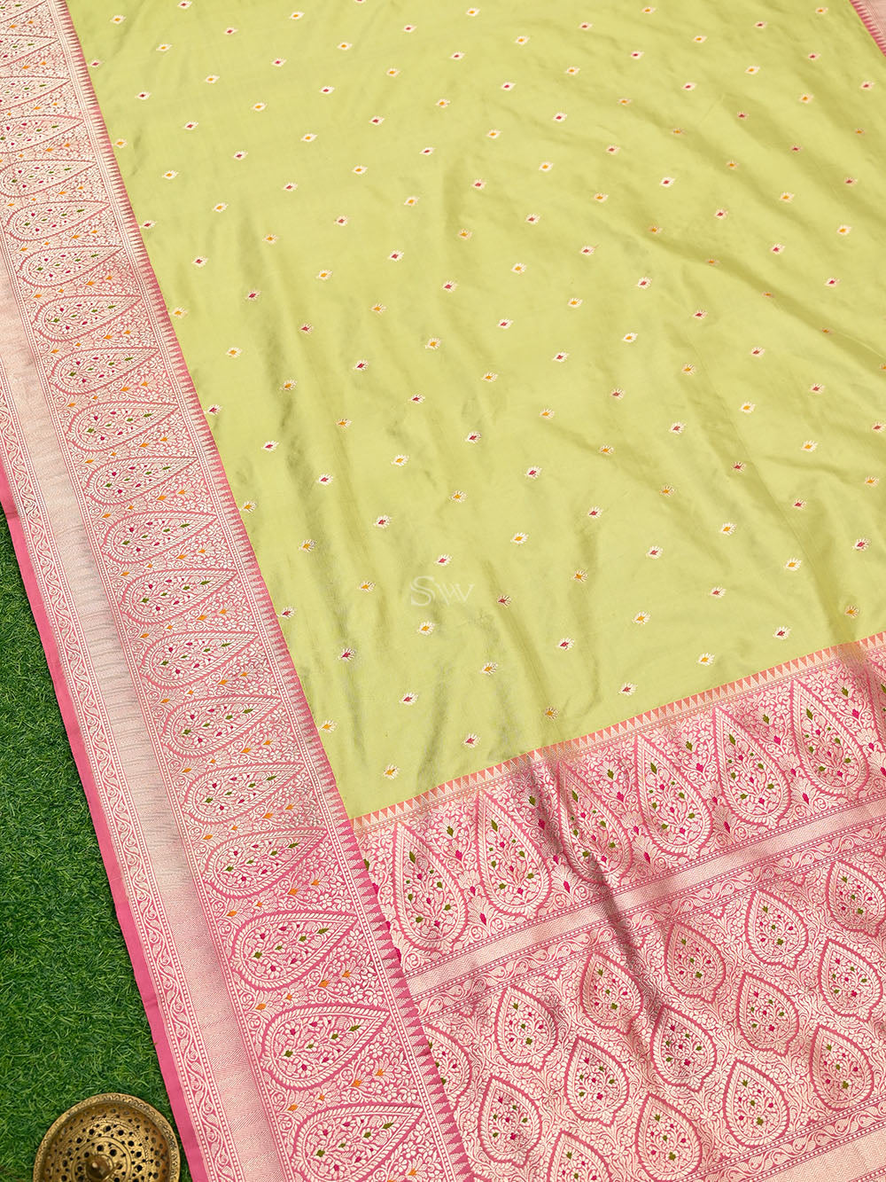 Pista Green Meenakari Katan Silk Handloom Banarasi Saree - Sacred Weaves