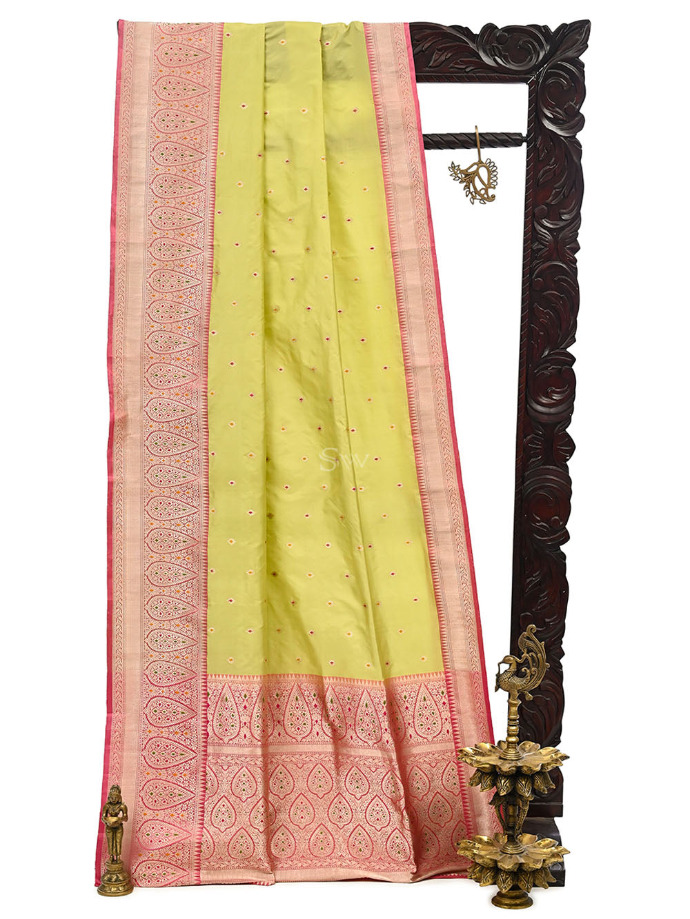 Pista Green Meenakari Katan Silk Handloom Banarasi Saree - Sacred Weaves