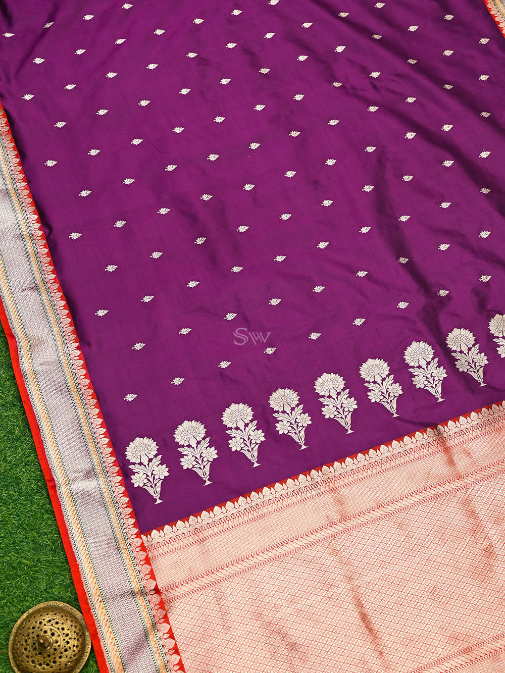 Purple Booti Katan Silk Handloom Banarasi Saree - Sacred Weaves