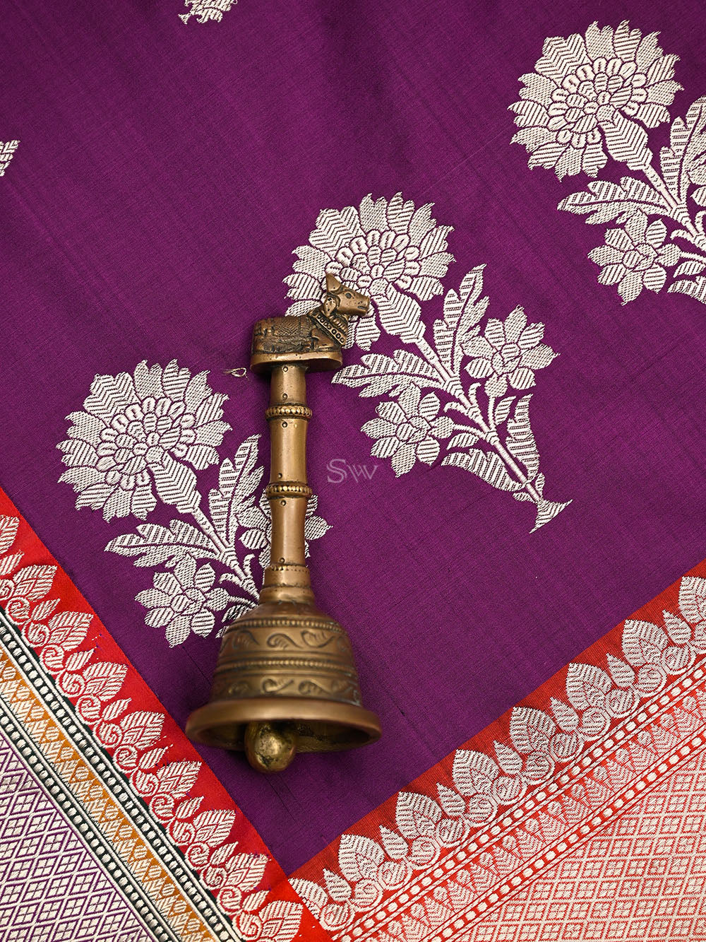 Purple Booti Katan Silk Handloom Banarasi Saree - Sacred Weaves